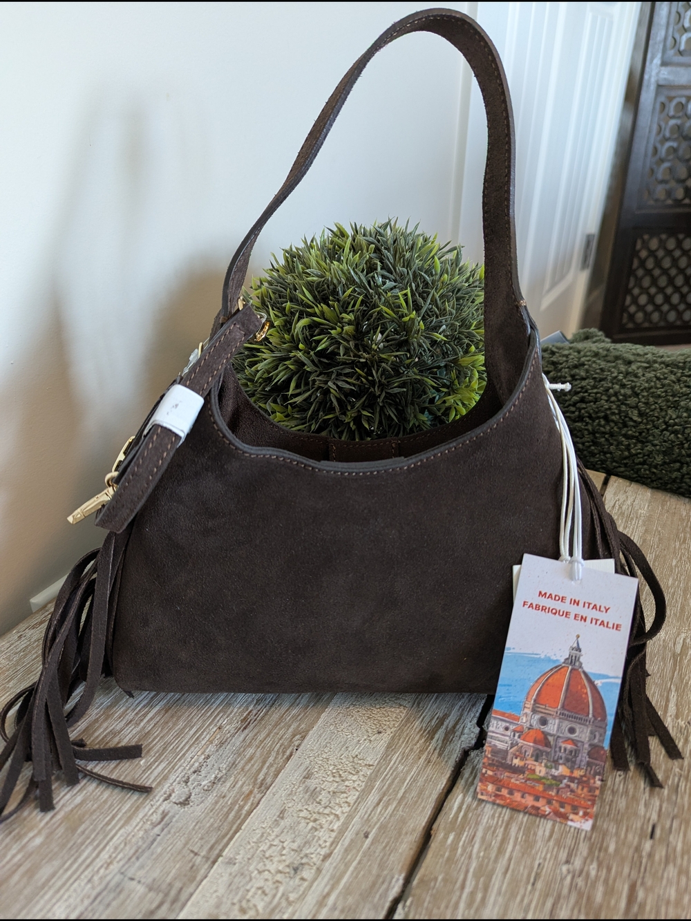 ISADORA Italian Suede Micro Hobo Bag with Fringe